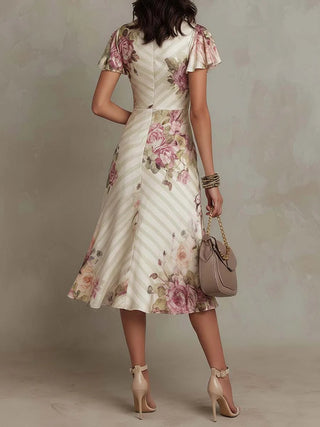 Margaret | Abito Midi Satinato Florale Vintage