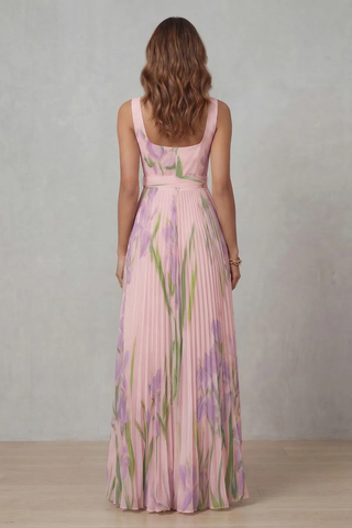 Viviana | Abito Maxi Plissettato Floreale Acquerellato