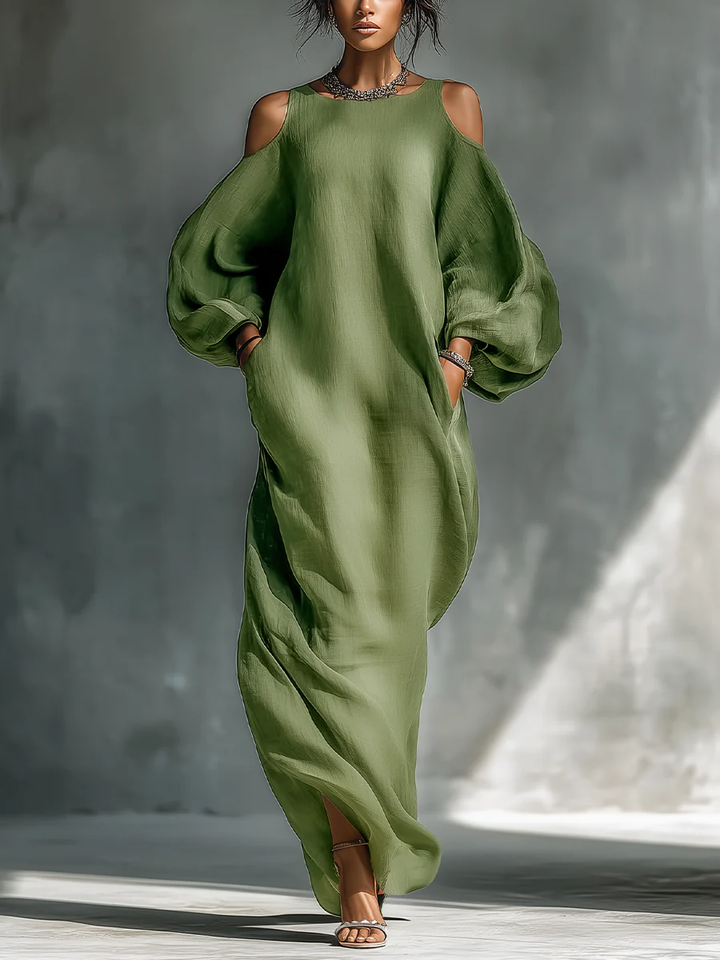 Abito Maxi con Maniche a Sbuffo Verde