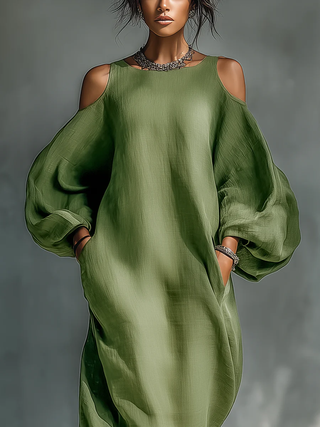 Abito Maxi con Maniche a Sbuffo Verde