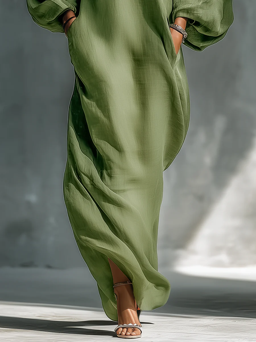 Abito Maxi con Maniche a Sbuffo Verde