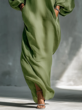 Abito Maxi con Maniche a Sbuffo Verde