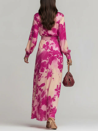 Abito Maxi Floreale con Scollo a V e Cintura