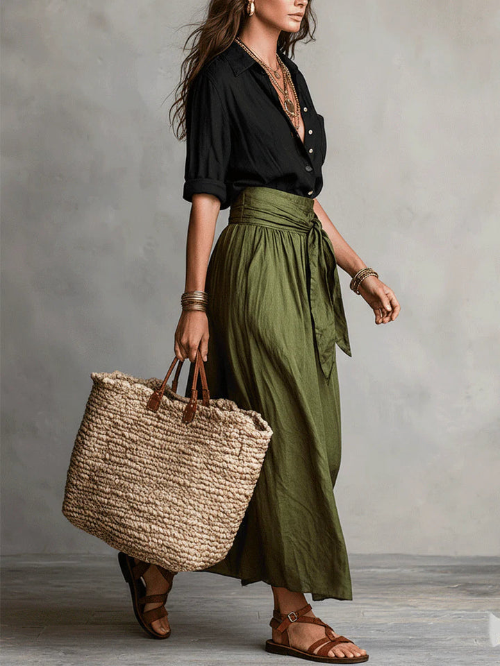 Abito maxi monospalla elegante e fluido