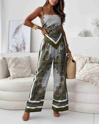 Helen | Set di due pezzi elegante con top a lacci e pantaloni pronti per le vacanze