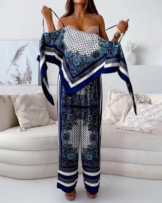 Helen | Set di due pezzi elegante con top a lacci e pantaloni pronti per le vacanze