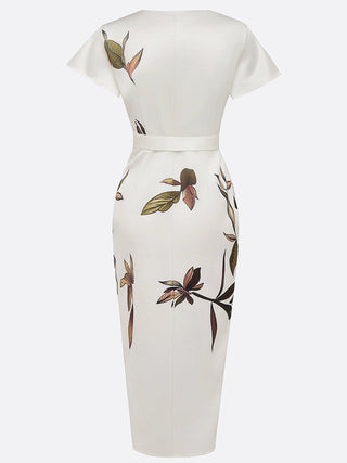Abito Midi in Satin a Maniche Corte Bianco