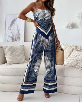 Helen | Set di due pezzi elegante con top a lacci e pantaloni pronti per le vacanze